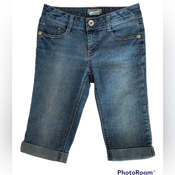 Jolt Shorts Bermuda Jean Cuffed Peace Sign Embroidered Pockets Blue Girls 12 - Picture 1 of 12
